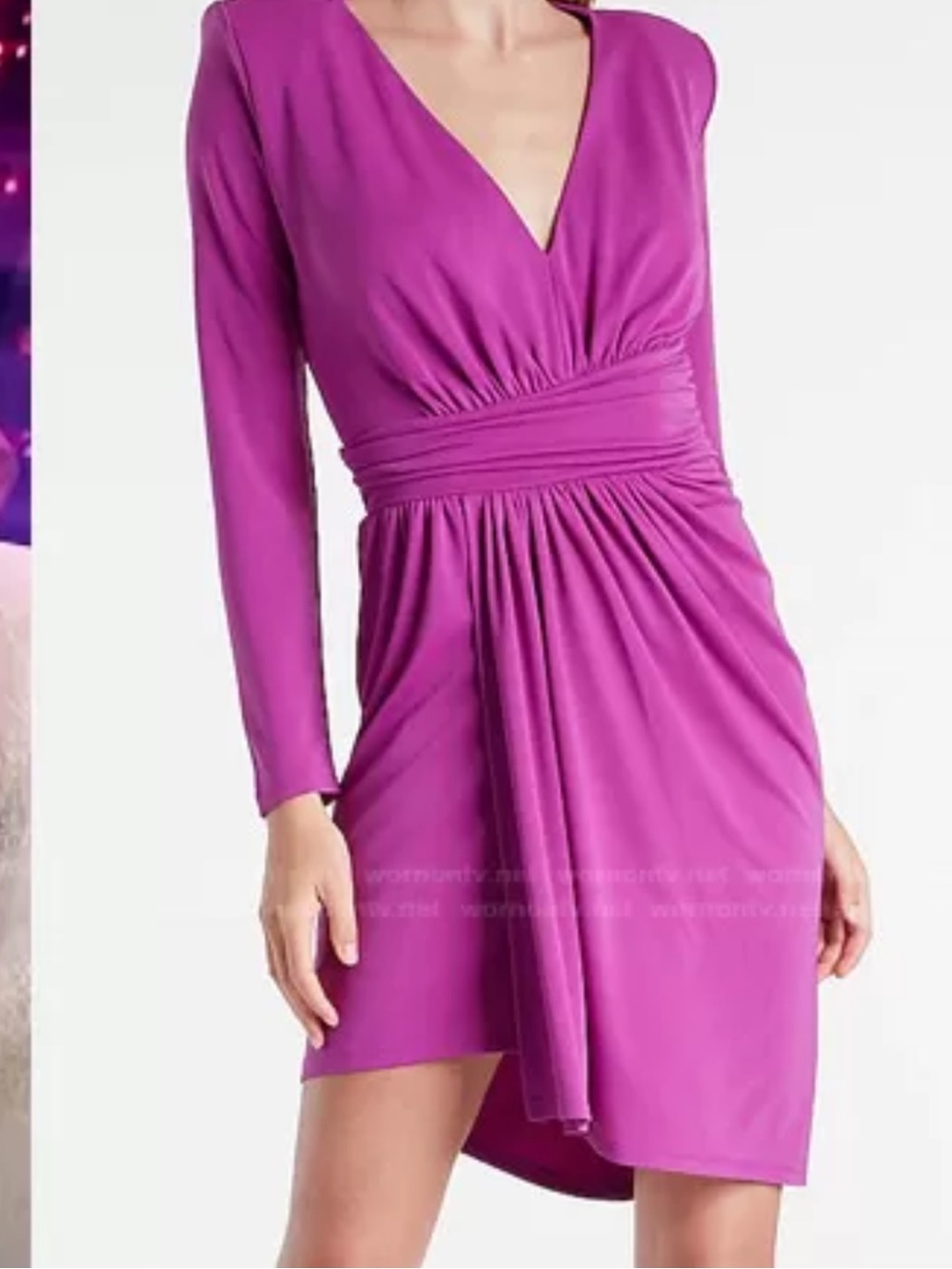EUC Express fuchsia V-Neck Long-Sleeve Dress structured shoulder size XL